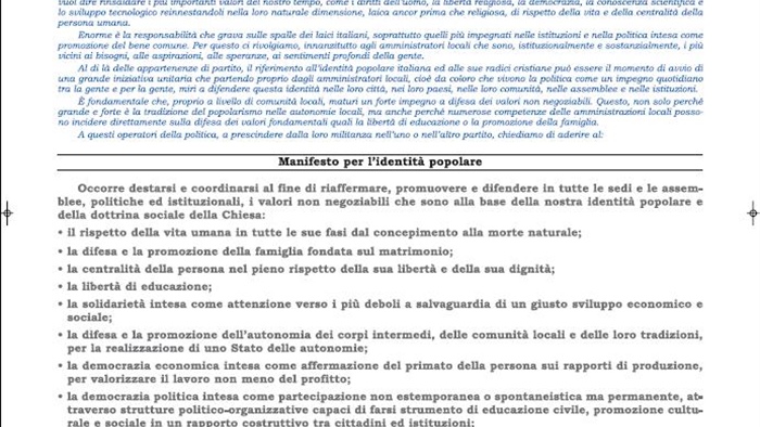 Manifesto per l'identità popolare